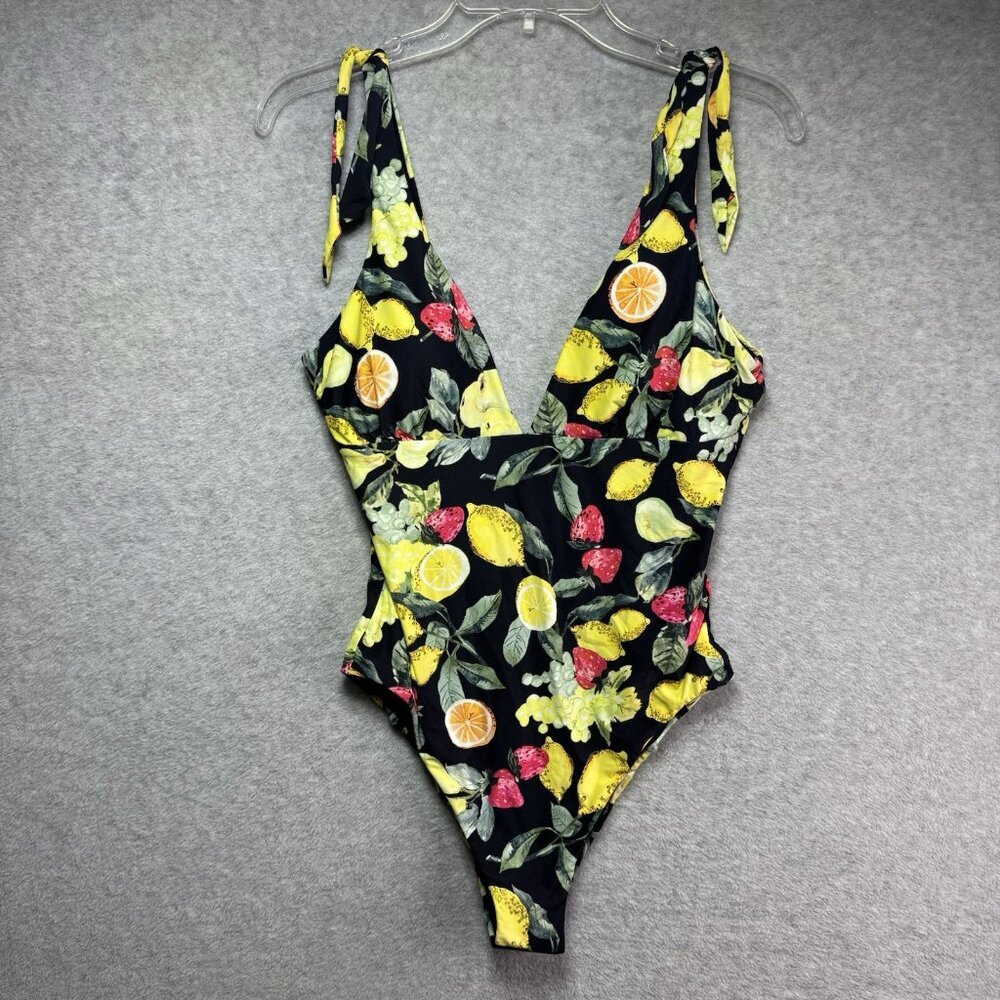 NWOT Seafolly Swimsuit Size 14 Lemoncello V-Neck Black Fruit One-Piece L50813 - Picture 3 of 11